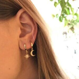 “Wish Upon A Star” Moon Space Hoop Diamond Earring